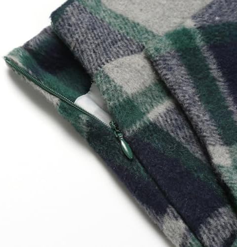 IDEALSANXUN Womens Plaid Wool Skirts Elastic Waist A-Line Pleated Tartan Long Skirts