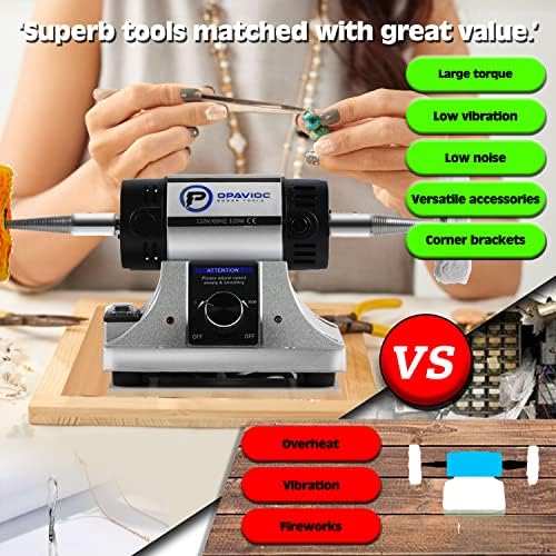 Jewelry Polisher - Adjustable Variable Speed Bench Grinder Polishing & Buffing Machine, Dental Buffer & Lathe - Includes 6 Cloth Wheels, 2 Abrasive Fiber Wheels, Safety Glass, Polish Compound