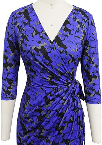 Berydress Women's 3/4 Sleeve V Neck Casual Party Work Faux Black Wrap Dress