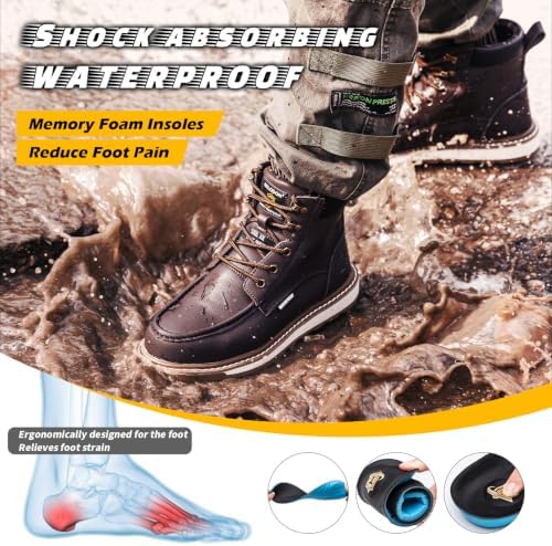 KELODON Waterproof Steel Toe Boots For Men 6" Moc Work Shoes