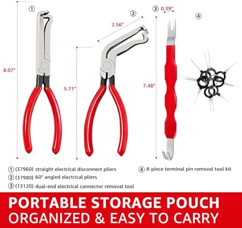 Electrical Disconnect Pliers for Cars: 2026 Upgraded Portable Dual Angled Automotive Connector Separator Tool Set with Bag for Car Terminal and Wiring Harness Removal in Tight Engine Space