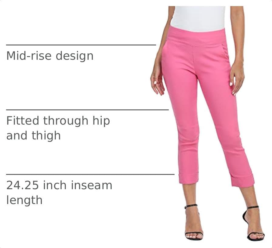 HDE Pull On Capri Pant for Women w/Pockets Elastic Waist Cropped Work Pant
