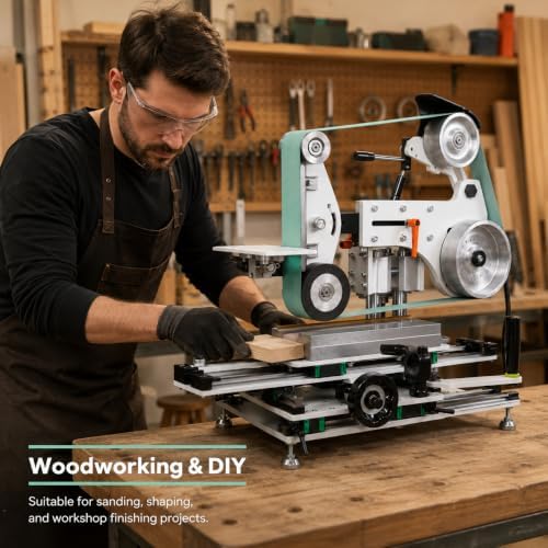 ADV-GRINDING 1500W Belt Grinder Sander, 2" X 72" Variable Speed Belt Grinder for Metalworking, 3-in-1 Belt Sander Polisher with 3 Grinding Wheels & Flat Platen Tool Rest for Knife Making