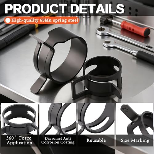 352Pcs Spring Hose Clamps Assortment Kit 15Size 6-25mm with Swivel Flat Hose Clamps Plier, Black 65Mn Spring Steel Hose Clamp, Fuel Line Hose Clamps for Silicone Vacuum Hose,Water Pipe,Automotive