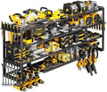 POKIPO Extra Large 64" W Power Tool Organizer Wall Mount, 1000 lbs Load Capacity, Heavy Duty 4 Tier Garage Storage Rack with 8 Drill Holders, 2 in 1 Corner or Straight Installation