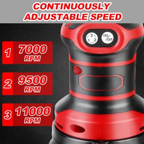 Random Orbit Sander 3 Adjustable Speed 5 inch electric Sander Compatible with Milwaukee 18V Battery (NO Battery) with Dust Bag 3 Sandpaper for Polishing, Sanding, Smoothing Surfaces