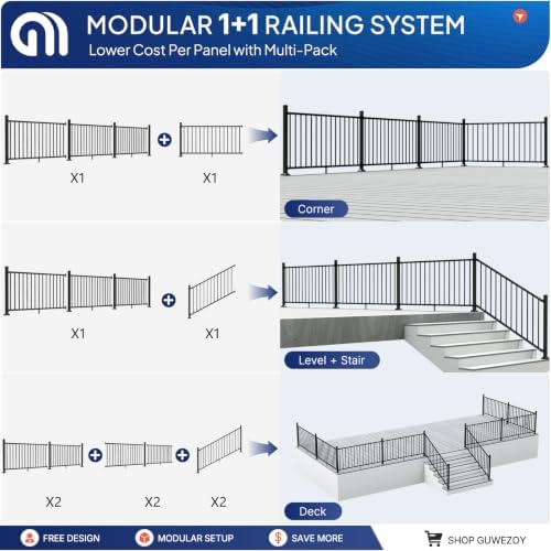 36in H x 6ft W Modular Aluminum Porch and Deck Railing Kit