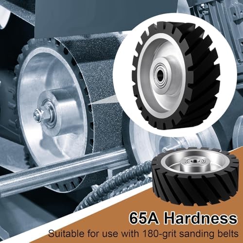 Lounsweer 6x2 Inch Belt Grinder Rubber Wheel, Serrated Contact Wheel, 65a Rubber Hardness with 6202 Bearing for Belt Machine, Polishing Machine Suitable for 180 and 200 Grit Sanders