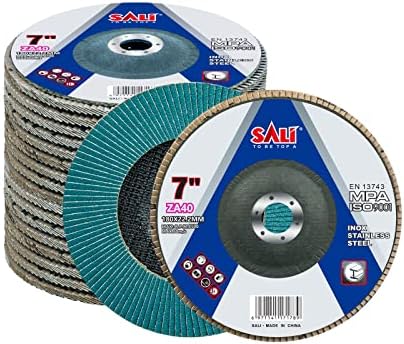 Sali 10 Pack Zirconia Flap Disc 40 Grit 7" x 7/8-Inch Sanding Disc Bevel Type #29 Premium and Industrial Grade Angle Grinder Grinding Wheel High Performance Edge Grinding