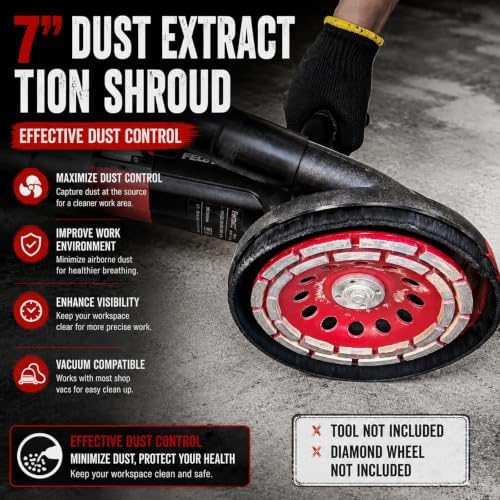 Universal Angle Grinder Dust Shroud for Concrete Grinding, Fits 4.5–5 & 7 Inch Grinders, Vacuum Dust Collection Cover (No Wheel) (7-inch Dust Shroud)