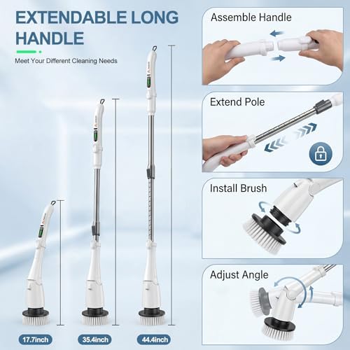Cordless Electric Spin Scrubber with Extendable Long Handle