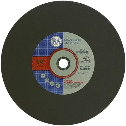 Benchmark Abrasives Aluminum Oxide Type 1, 14 Inch Chop Saw Blade, Cutting Wheel with 3/32" X 1" Arbor, Fast Circular Saw Blades for Cutting Metal Steel Drywall - Grinding Wheel - 10 Pack