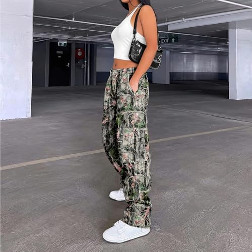 Lepunuo Cargo Pants for Women High Waisted Casual Pants Baggy Stretchy Wide Leg Y2K Streetwear with 6 Pockets