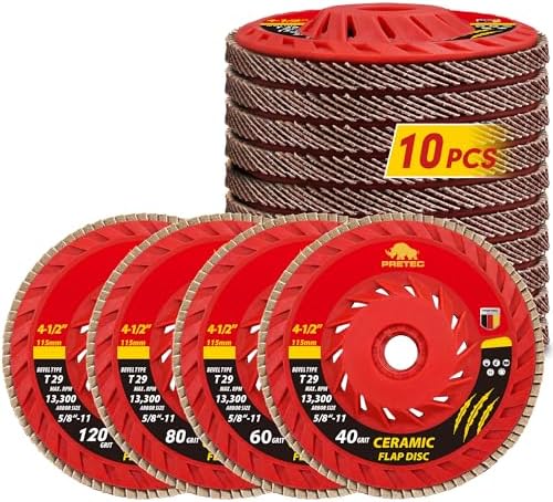 Ceramic Flap Discs 4 1/2 for Angle Grinder, 40/60/80/120 Grit, 10 Pack