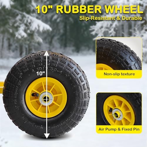 Snow Shovel, 29” Wide Heavy-Duty Metal Snow Pusher, 10” Pneumatic Rubber Wheels, 7-Position Angled Blade, Adjustable Height Anti-Slip Handle, Snow plow for Doorway, Driveway, Sidewalk