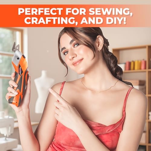 Pink Power Electric Fabric Scissors Box Cutter for Crafts, Sewing, Cardboard, Carpet, & Scrapbooking - Heavy Duty Professional Shears Cutting Tool - Automatic Cordless Scissors Fabric Cutter (Orange)