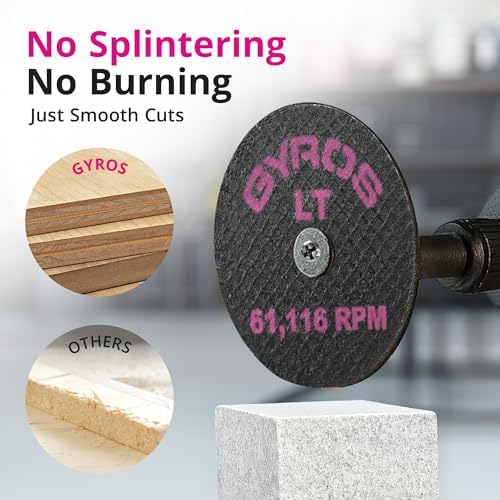 GYROS Cut-Off Wheels for Rotary Tools – 1” Low-Tensile Fiberglass Reinforced, 50-Pack | Cuts Wood, Plastic, Stone, Ceramic, Aluminum, Copper, Brass | Made in USA 11-32102/50