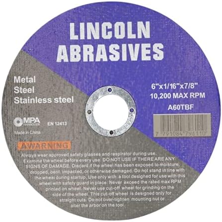 25 Pc 6" x 1/16" x 7/8" Cut-Off Wheels Lincoln Abrasives Metal & Stainless Steel