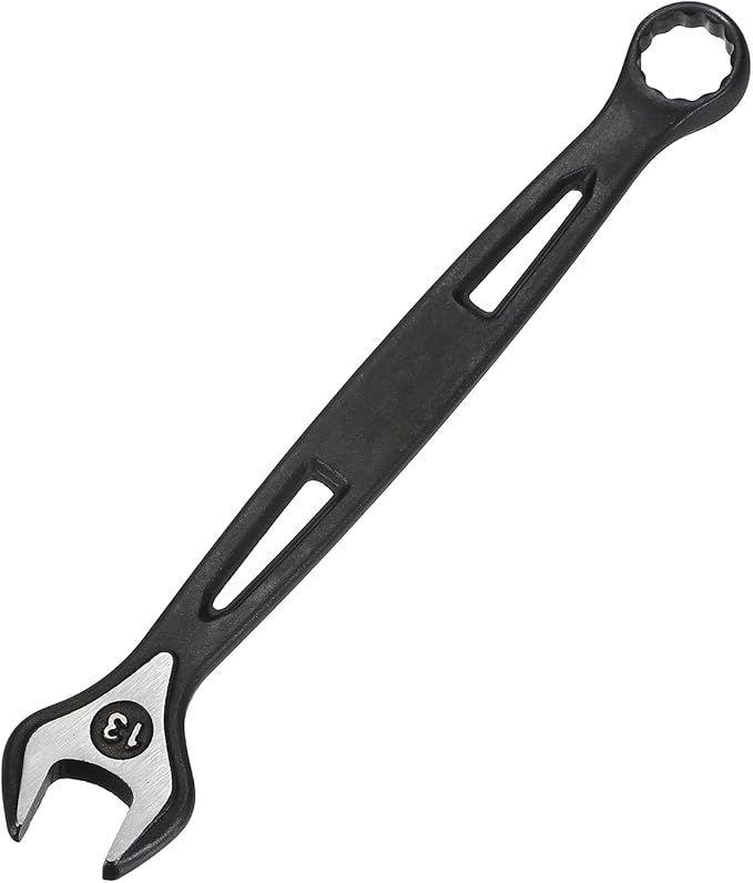 HARFINGTON Combination Wrench 13mm Metric Extra Long 12-Point Box and Open End Carbon Steel Double Ended Industrial Grade Spanner for Automotive Furniture Machinery DIY Repair, Black