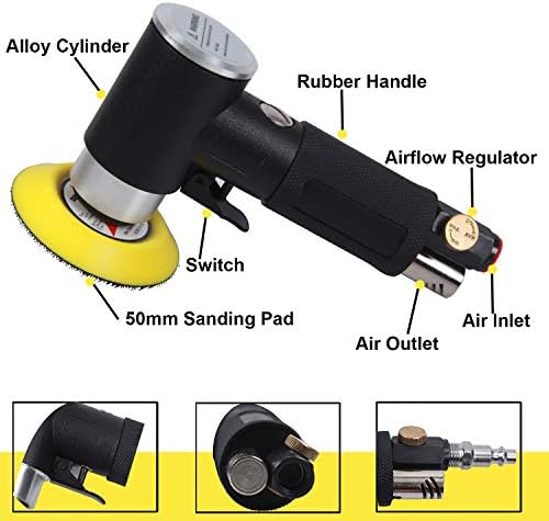 2" and 3" Random Orbital Air Mini Sander - 15,000 RPM Pneumatic Angle Sander, Dual Action Polisher