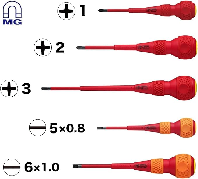 VESSEL BALL GRIP Insulated Screwdriver 5PC. Set No.2005PBU made in Japan by VESSEL