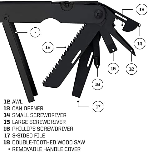 SOG PowerLock Multi-Tool- Compound Leverage Technology with EOD Crimper Device, 420 Stainless Steel Body, 18 Lightweight Specialty Tools (B61N-CP) , Black
