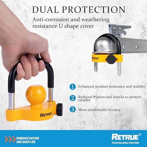 RETRUE Universal Trailer Coupler Hitch Ball Lock, with Cover & Cap, Yellow