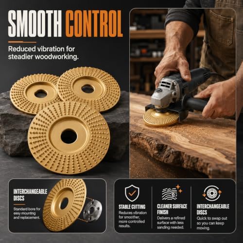 Upgrade Heavy Duty Tungsten Carbide Wheel, 2026 New Angle Grinder Polishing Pad Tungsten Carbide Sanding Discs, Wood Carving Discs for 4" & 4-1/2" Grinders Cutting Shaping Sanding (3*Circular Arc)