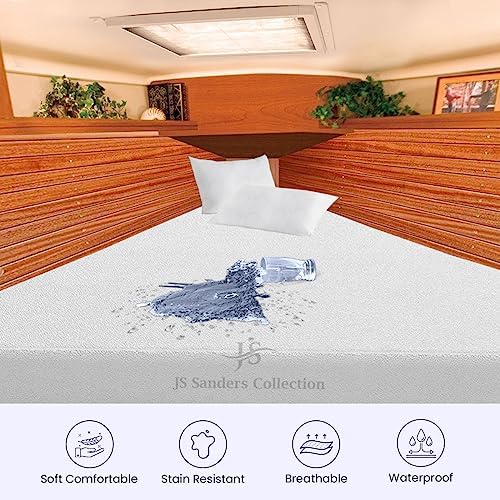 V Berth Mattress Protector - Fitted Style Ultra Soft Terry Cotton - 100% Waterproof V Berth Mattress Protector Pad - Ultra Soft Cooling Smooth Noiseless Washable - Fits Upto 10" Deep, White