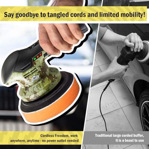 BATOCA 2026 S3 Cordless Car Buffer Polisher, 2x2.0Ah Lithium-ion Rechargeable Battery Powered Polisher with 6 Variable Speed, DA Orbital Buffer for Car Detailing, Polishing, Waxing, Graffiti Style