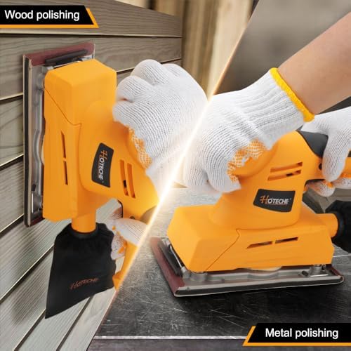 Hoteche 3.17 Amp Orbital Sander, 4.5 x 9 Inch Pad – Variable Speed, 7000–12000 RPM, Dust Bag, 5 Sandpapers & Carbon Brushes – Heavy-Duty Aluminum Base Sheet Sander for Wood, Paint & Metal