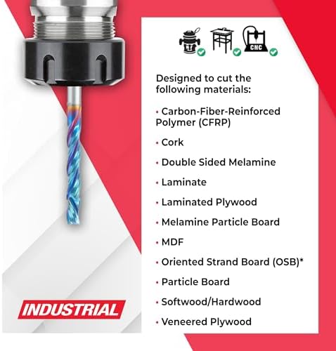 Amana Tool Spektra Extreme Tool Life Solid Carbide CNC Compression Spiral Router Bit, 46017-K, 1/4 D x 7/8 CH x 1/4 Shank x 2-1/2 Inch Long 3 Flute