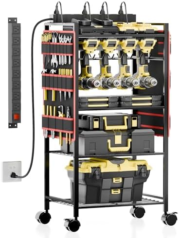 Power Tool Organizer Cart, Rolling Tool Storage Cart, Gift for Man, Red