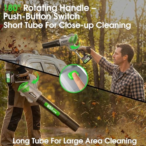 Leaf Blower Cordless, Brushless Blower 850 CFM 250 MPH with 2 Batteries