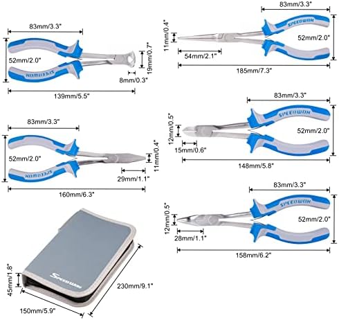 SPEEDWOX 5Pcs Mini Long Reach Pliers Set with Case Include Flat Nose Pliers End Cutting Pliers Bent Nose Pliers Diagonal Pliers Needle Nose Pliers for Making Crafts, Repairing