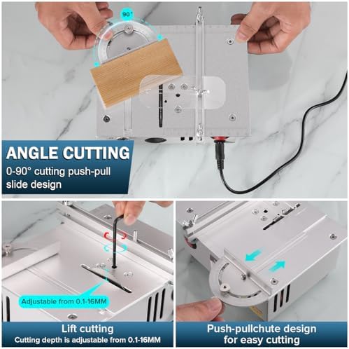 Mini table Saw,mini Table Saws for Crafts, Mini Multi Functional Table Saw, Dual-motor control for cutting, grinding,engraving and drilling.Speed & Angle Adjustable,for Wood/PCB/Acrylic/Plastic