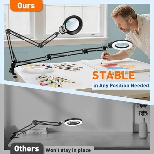 KIRKAS 12X Magnifying Glass with Light and Stand, Extra-Long Arm Knob