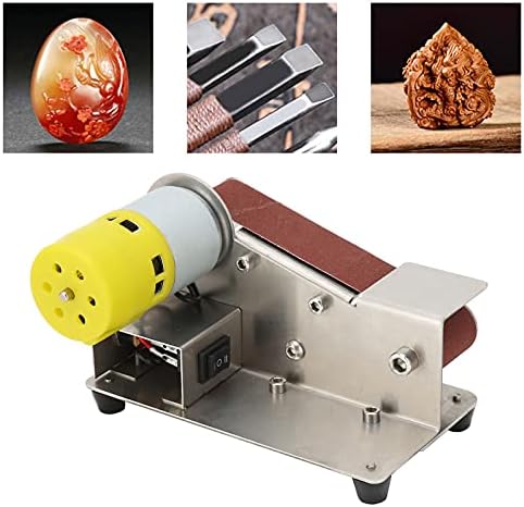 Mini Belt Sander,AC110‑240V Electric Polishing Grinding Belt Machine Aluminum Alloy Micro Knife Sharpener DIY Bench Sanding Machine with 10 Sanding Belt for Metal Wood Polishing(US Plug 775-100W)