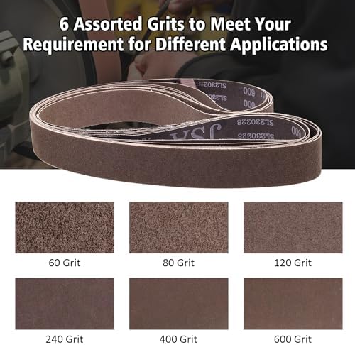 2 x 72 Inch Sanding Belts, 60/80/120/240/400/600 Grit, 6 Pack
