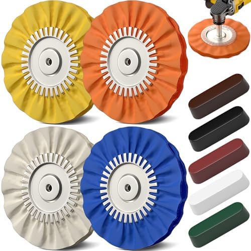 8" Airway Buffing Wheels for 4.5" Angle Grinder, 9PCS Buffer Polisher Wheel for Car, Aluminum Metal Polishing Wheel Pad and Compound Kit for Mirror Finish (5/8" Arbor Hole)