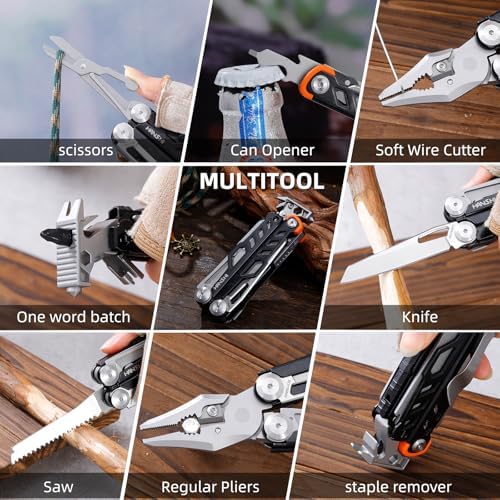 HANSHI Multitool Pliers, 22-in-1 YG10 Tungsten Steel Multi Tool with Scissors,Replaceable Wire Cutters, Flint, Window Breaker, Back Clip,Ideal for Camping, Survival and Gift(Black)