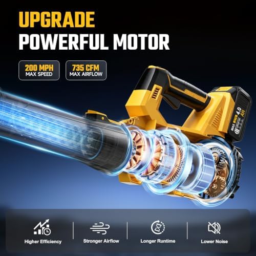 Leaf Blower Cordless - 735CFM Electric Leaf Blower with 2 * 4.0Ah Batteries and Charger, 6 Speed 21V Powerful Blowers for Garden Lawn Care Patio Blowing Leaves Dust Snow Gift for Men