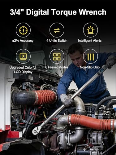 GROWNEER Digital Torque Wrench, 36.8-737 Ft-lbs/50-1000 Nm, 3/4'' Drive Inch Pound Torque Wrench with Buzzer & LED Indicator, Electronic Torque Wrench for Tractors, Trucks, Motor homes, and industrial