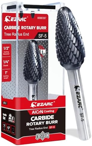EZARC AlCrN Carbide Rotary Burr Bit, SF-5 Double Cut, 1/4-Inch Shank