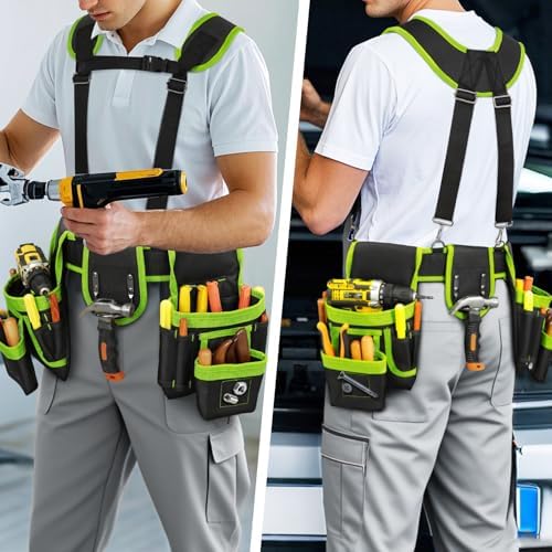Professional Tool Belt for Men, Magnetic Tool Pouch with Suspenders