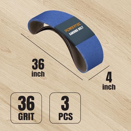 POWERTEC 3PK 4x36 Sanding Belts, 36 Grit Zirconia, 4 x 36 Inch Sanding Belts for Benchtop Belt and Disc Sander, Belt Sandpaper for Woodworking, Metal Grinding, Deburring, Rust Removal (4436036Z-3)