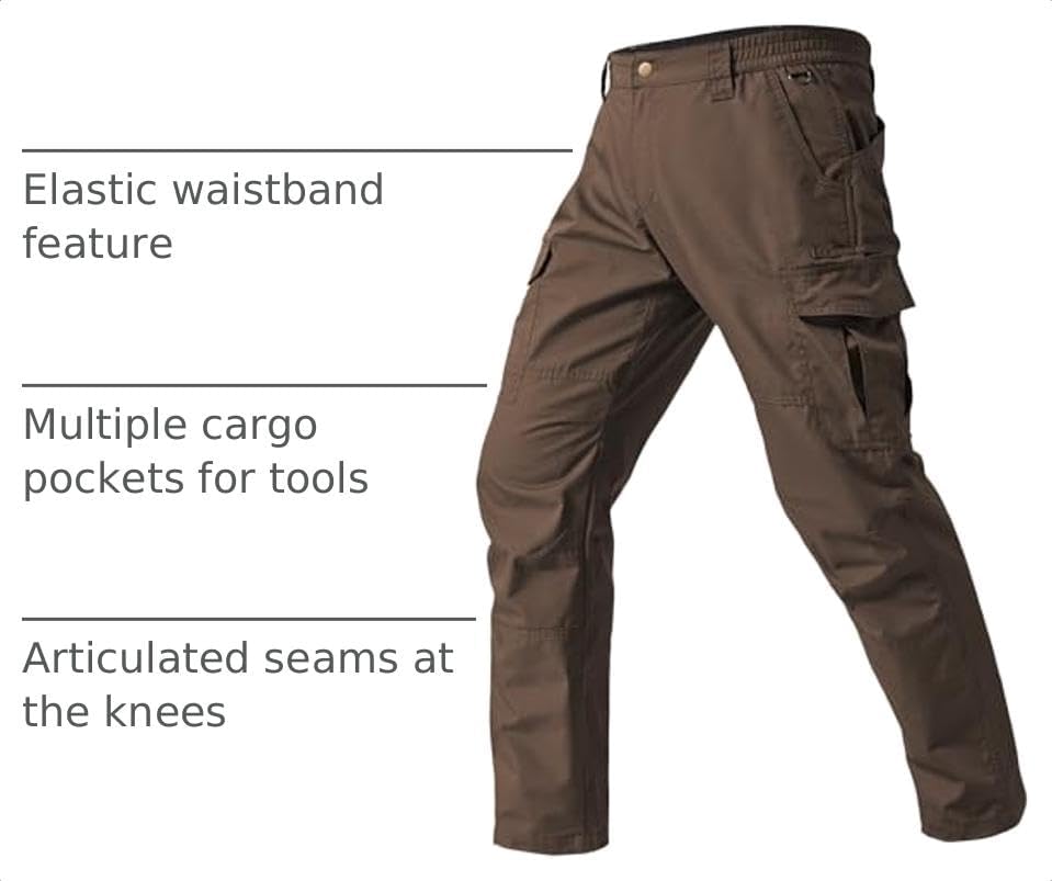 Mens Cargo Work Pants Durable Ripstop Tactical Pants with 7 Pockets Outdoor Water Resistant Hiking Woking Construction Pants