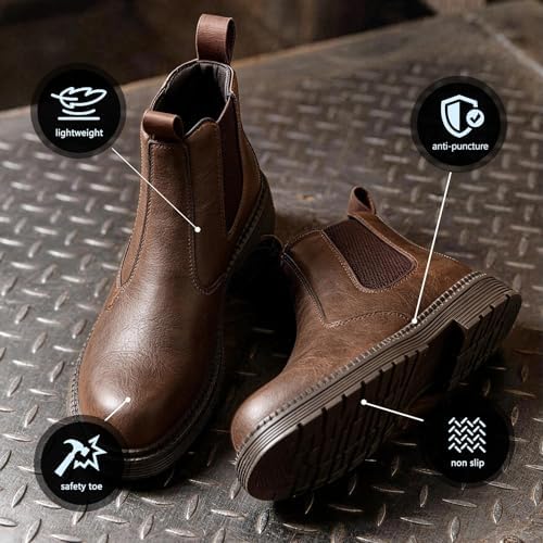 Steel Toe Boots for Men & Women,Slip On Work Boots for Construction