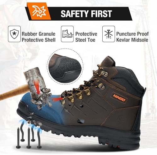 NINGO Steel Toe Work Boots for Men, Oil & Slip Resistant Construction Boots