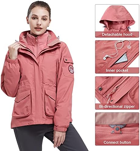 CAMEL CROWN Womens Waterproof Ski Jacket 3-in-1 Windbreaker Winter Coat Fleece Inner for Rain Snow Outdoor Hiking